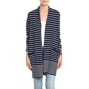 Splendid Wool Blend Cardigan Sweater Needle Stripe in Navy & Natural XS